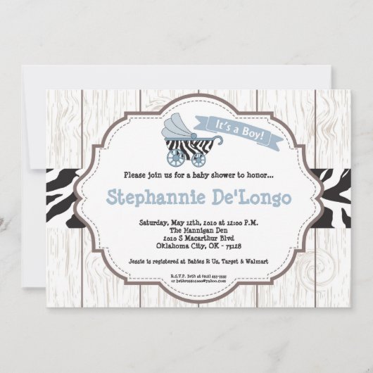 5x7 Blue Carriage Stroller Baby shower Invitation Kaart (Voorkant)