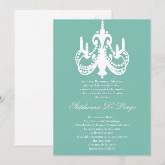 5x7 Blue Chandelier Quinceanera Uitnodiging (Voorkant / Achterkant)