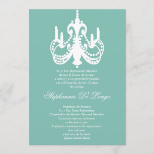 5x7 Blue Chandelier Quinceanera Uitnodiging