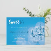 5x7 Blue Chandelier Sweet 16 Verjaardag Uitnodigin Kaart (Staand voorkant)