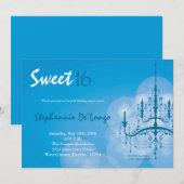 5x7 Blue Chandelier Sweet 16 Verjaardag Uitnodigin Kaart (Voorkant / Achterkant)