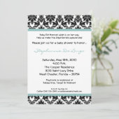 5x7 Blue Damask Baby shower Invitation Kaart (Staand voorkant)