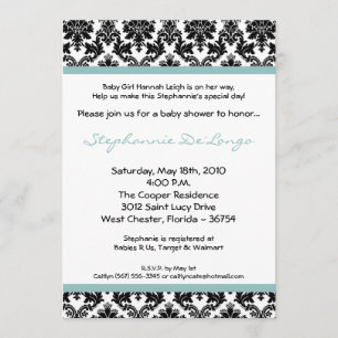 5x7 Blue Damask Baby shower Invitation Kaart