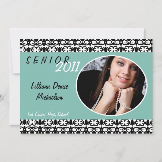 5x7 Blue Damask Photo Senior Aankondiging (Voorkant)