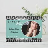5x7 Blue Damask Photo Senior Aankondiging (Staand voorkant)