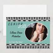 5x7 Blue Damask Photo Senior Aankondiging (Voorkant / Achterkant)