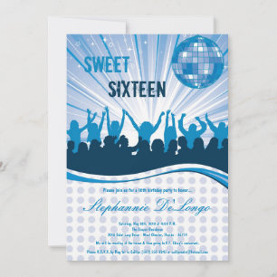 5x7 Blue Dance Party 16e verjaardag uitnodiging