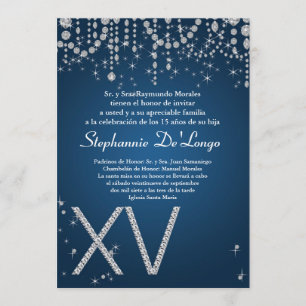 5x7 Blue Diamond Quinceanera Birthday Uitnodiging