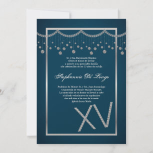 5x7 Blue Diamond Quinceanera Verjaardag Uitnodigin Kaart