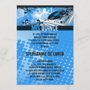 5x7 Blue DJ Platenspeler Quinceanera Uitnodiging