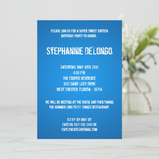 5x7 Blue DJ Spin Platenspeler 16 Birthday Invitati Kaart (Staand voorkant)