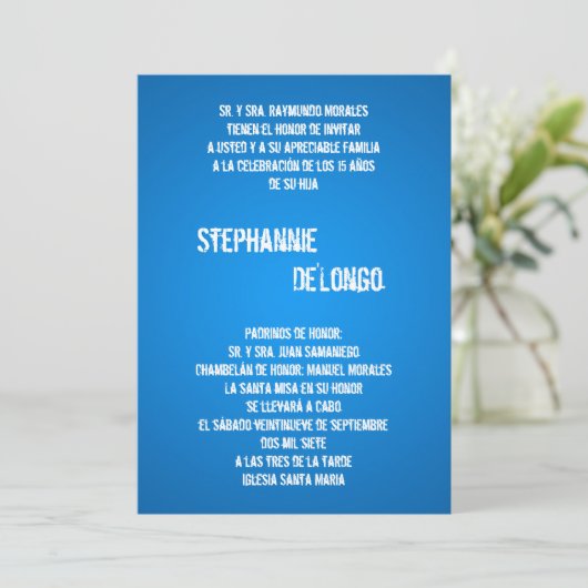 5x7 Blue DJ Spin Platenspeler Quinceanera Uitnodig Kaart (Staand voorkant)