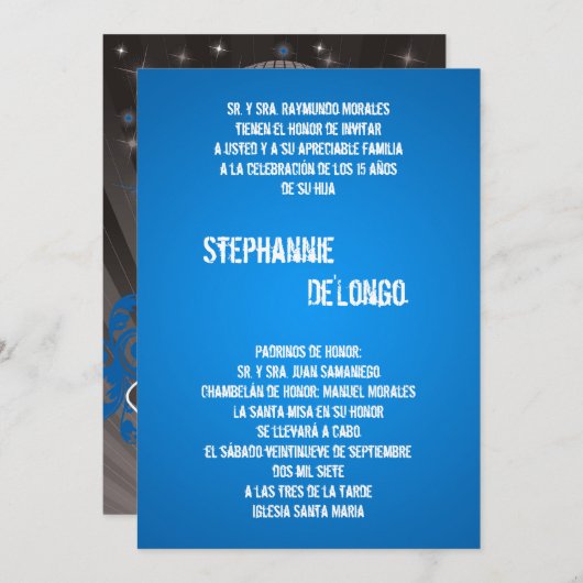 5x7 Blue DJ Spin Platenspeler Quinceanera Uitnodig Kaart (Voorkant / Achterkant)