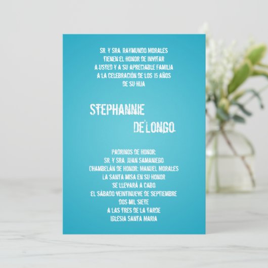 5x7 Blue DJ Spin Platenspeler Quinceanera Uitnodig Kaart (Staand voorkant)