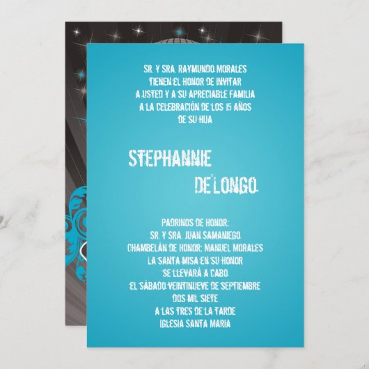 5x7 Blue DJ Spin Platenspeler Quinceanera Uitnodig Kaart (Voorkant / Achterkant)