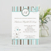 5x7 Blue Flower Sweet 16 Birthday Party Invitation Kaart (Staand voorkant)