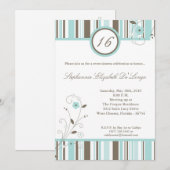 5x7 Blue Flower Sweet 16 Birthday Party Invitation Kaart (Voorkant / Achterkant)