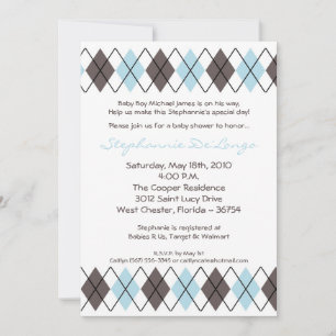 5x7 Blue Grey Argyle Punk Baby shower Uitnodiging