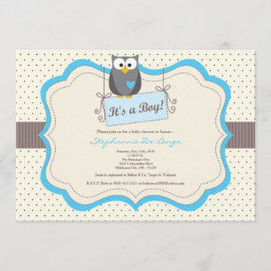5x7 Blue Hoot Owl Woodland Baby shower Invitation Kaart