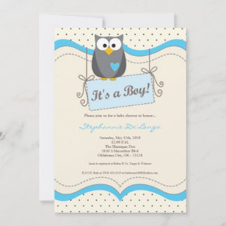 5x7 Blue Hoot Owl Woodland Baby shower Invitation Kaart