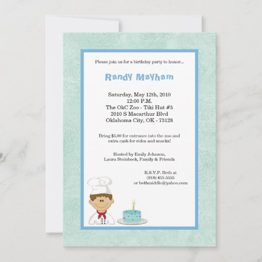 5x7 Blue Kind Boy Chef Birthday Party Invitation Kaart (Voorkant)