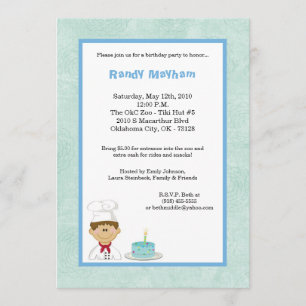 5x7 Blue Kind Boy Chef Birthday Party Invitation Kaart