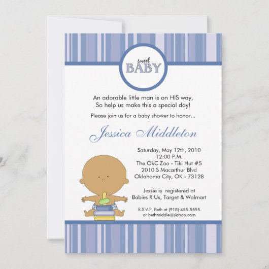 5x7 Blue Latino Baby Boy Baby shower Uitnodiging (Voorkant)