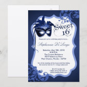 5x7 Blue Masquerade Masker 16 Birthday Uitnodiging (Voorkant / Achterkant)