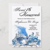 5x7 Blue Masquerade Sweet 16 Birthday Invitation Kaart (Voorkant)