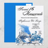 5x7 Blue Masquerade Sweet 16 Birthday Invitation Kaart (Voorkant / Achterkant)