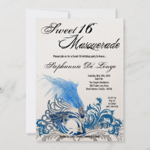 5x7 Blue Masquerade Sweet 16 Birthday Invitation Kaart