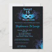 5x7 Blue Masquerade Sweet 16 Birthday Invitation Kaart (Voorkant)