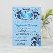 5x7 Blue Masquerade Sweet 16 Birthday Invitation Kaart (Staand voorkant)