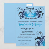 5x7 Blue Masquerade Sweet 16 Birthday Invitation Kaart (Voorkant / Achterkant)