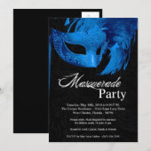 5x7 Blue Masquerade Sweet 16 Birthday Invitation Kaart (Voorkant / Achterkant)
