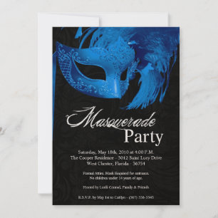 5x7 Blue Masquerade Sweet 16 Birthday Invitation Kaart