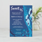 5x7 Blue Masquerade Sweet 16 Verjaardag Uitnodigin Kaart (Staand voorkant)