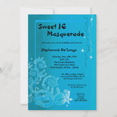 5x7 Blue Masquerade Sweet 16 Verjaardag Uitnodigin Kaart (Voorkant)
