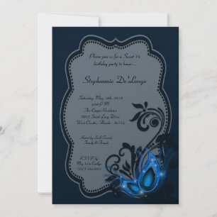 5x7 Blue Masquerade Sweet 16 Verjaardag Uitnodigin Kaart