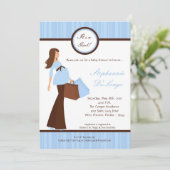 5x7 Blue Modern Mod Mom Baby shower Uitnodiging (Staand voorkant)