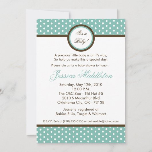 5x7 Blue Polka Dot Baby shower Invitation Kaart (Voorkant)