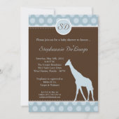 5x7 Blue Polka Dot Giraffe Baby shower Uitnodiging (Voorkant)