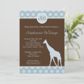 5x7 Blue Polka Dot Giraffe Baby shower Uitnodiging (Staand voorkant)