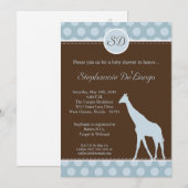 5x7 Blue Polka Dot Giraffe Baby shower Uitnodiging (Voorkant / Achterkant)