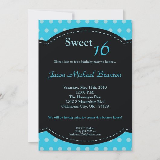5x7 Blue Polkadot Sweet 16 Birthday Invitation Kaart (Voorkant)