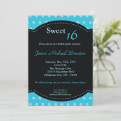 5x7 Blue Polkadot Sweet 16 Birthday Invitation Kaart (Staand voorkant)