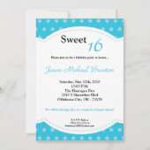5x7 Blue Polkadot Sweet 16 Birthday Invitation Kaart (Voorkant)