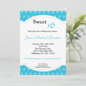 5x7 Blue Polkadot Sweet 16 Birthday Invitation Kaart (Staand voorkant)