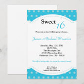 5x7 Blue Polkadot Sweet 16 Birthday Invitation Kaart (Voorkant / Achterkant)