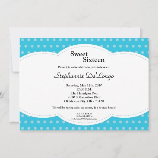 5x7 Blue Polkadot Sweet 16 Birthday Invitation Kaart (Voorkant)